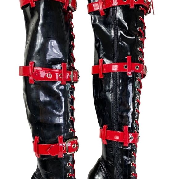funtasma Medic 6 pleaser boots , red / black ,zip, lace up buckle - Picture 5 of 10